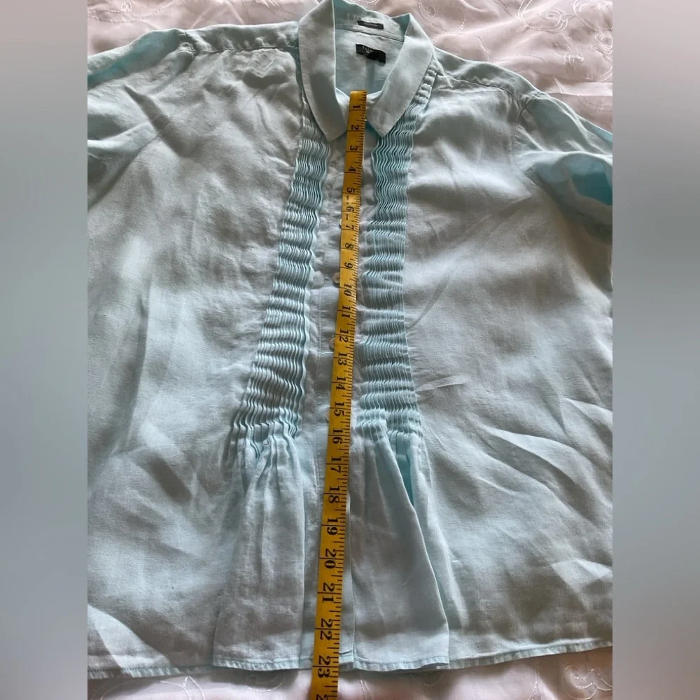 Talbots Women’s 2X Pure Irish Linen Teal Mist Short Sleeve Top - Picture 9 of 12